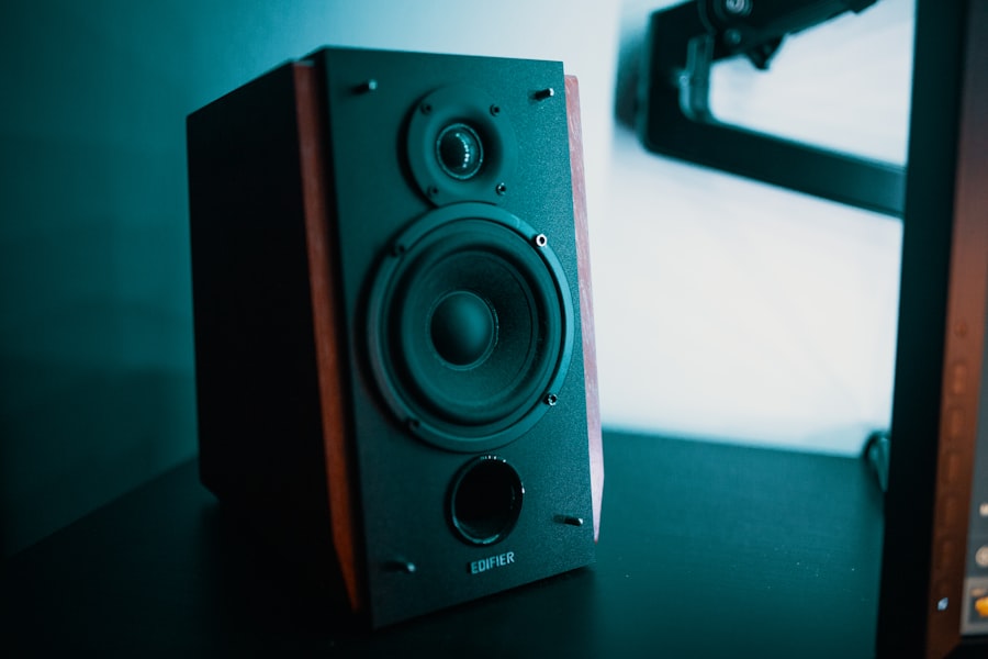Vintage amplifier glowing in low light